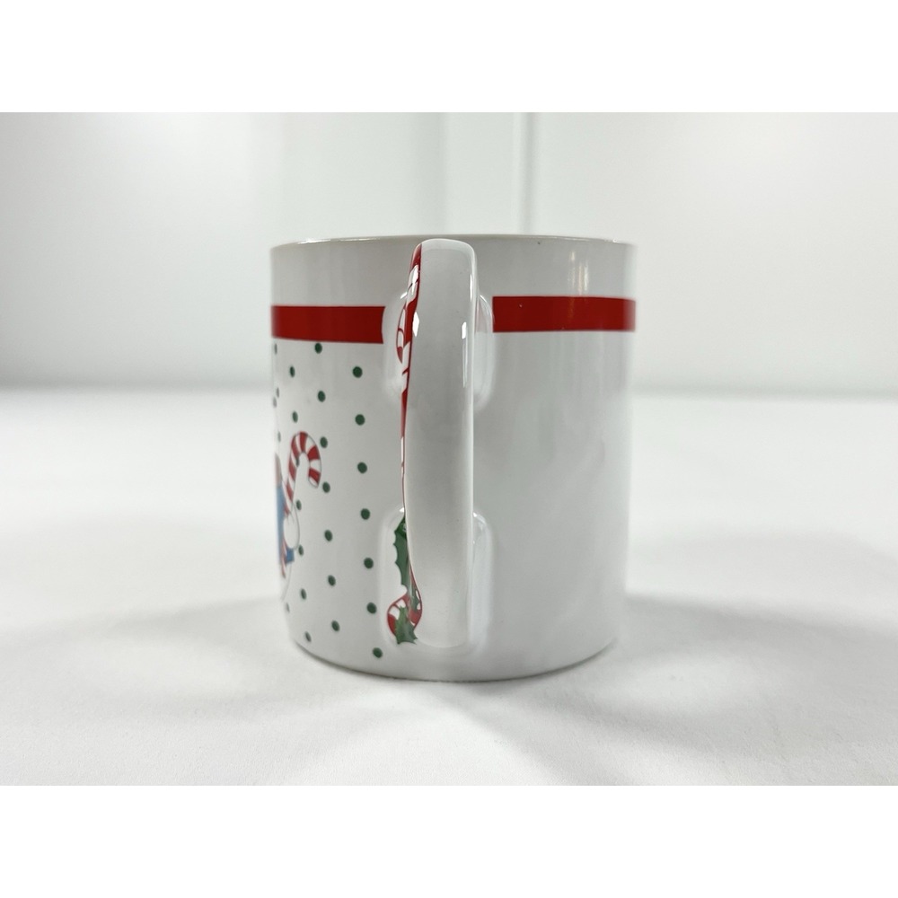 Vintage 80s Snowman & Christmas Tree Holiday Mug w/Candy Cane Handle Collectible - Picture 4 of 8